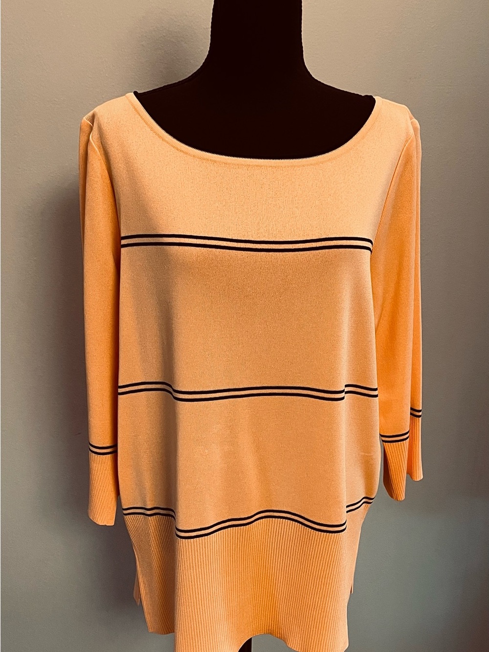Misook Peach Scoop-Neck Striped Top